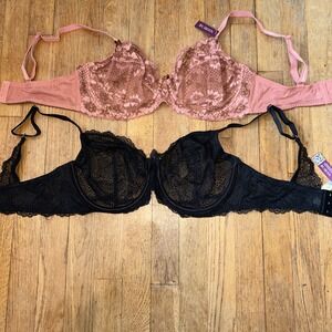 Adore Me‎ Underwire Lace Bra's size 38DD New Black, Rose New With Tags